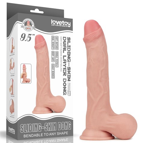 DONG 9.5'' SLIDING SKIN DUAL LAYER DONG - WHOLE TESTICL