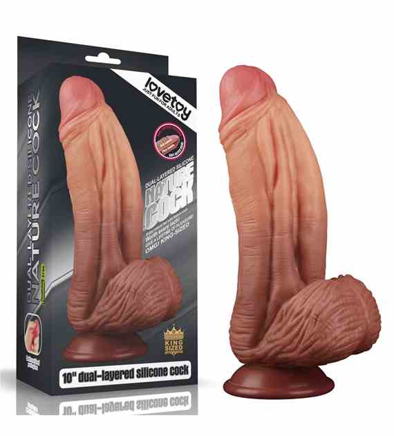 DILDO 10'' DUAL LAYERED PLATINUM SILICONE COCK