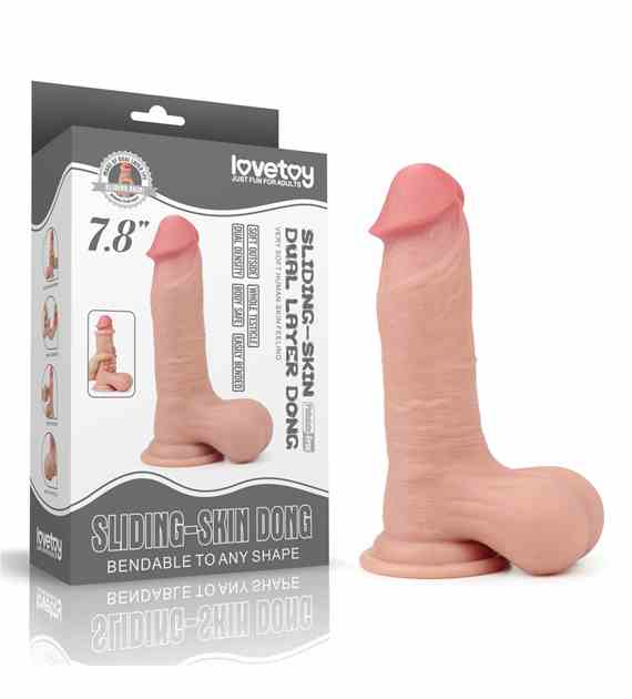 DILDO 7.8'' SLIDING SKIN DUAL LAYER DONG - WHOLE TESTICLE