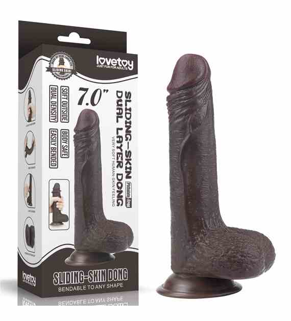 DILDO 7'' SLIDING SKIN DUAL LAYER DONG – BLACK
