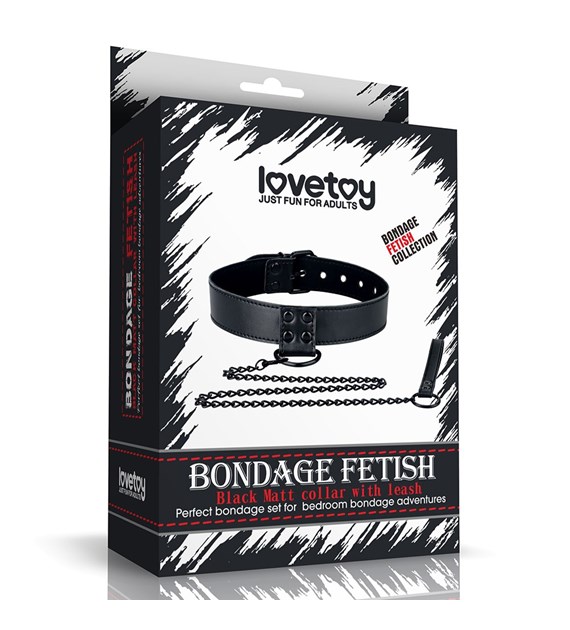 OBROŻA BONDAGE FETISH BLACK MATT COLLAR WITH LEASH