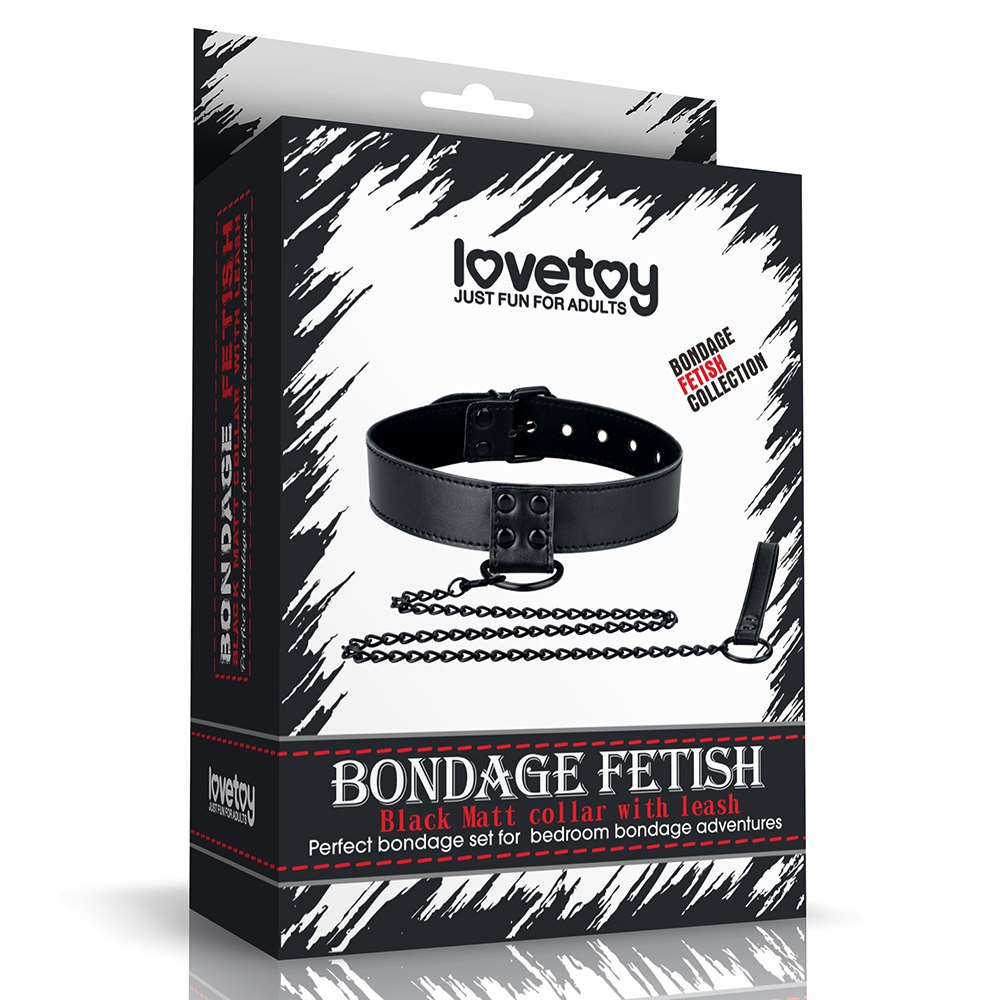 BONDAGE FETISH BLACK MATT COLLAR WITH LEASH