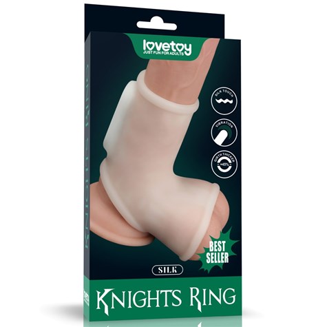 VIBRATING SILK KNIGHTS RING WITH SCROTUM SLEEVE (WHITE)