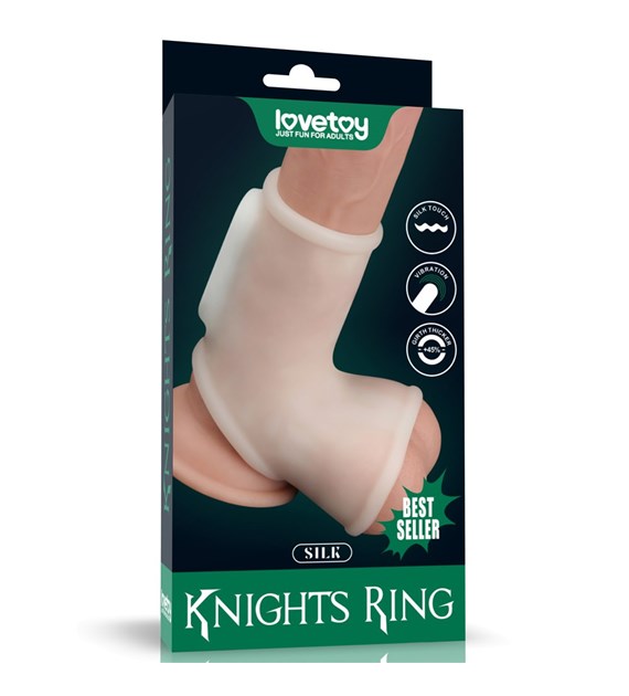 PIERŚCIEŃ NAKŁADKA VIBRATING SILK KNIGHTS RING WITH SCROTUM SLEEVE (WHITE)