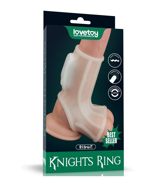 PIERŚCIEŃ NAKŁADKA VIBRATING RIDGE KNIGHTS RING WITH SCROTUM SLEEVE (WHITE)