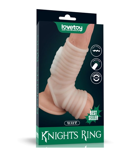 PIERŚCIEŃ NAKŁADKA VIBRATING WAVE KNIGHTS RING WITH SCROTUM SLEEVE (WHITE)