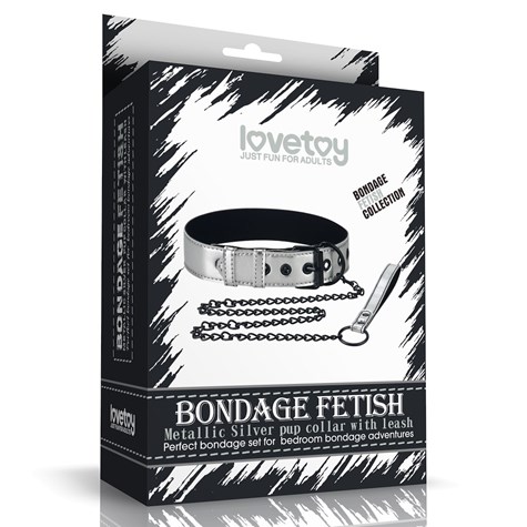 OBROŻA BONDAGE FETISH METALLIC PUP COLLAR WITH LEASH