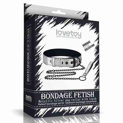 OBROŻA BONDAGE FETISH METALLIC PUP COLLAR WITH LEASH