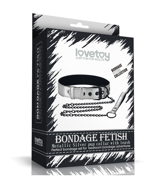 BONDAGE FETISH METALLIC PUP COLLAR WITH LEASH