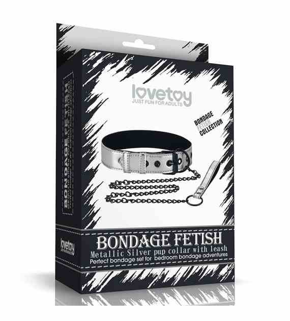 OBROŻA BONDAGE FETISH METALLIC PUP COLLAR WITH LEASH