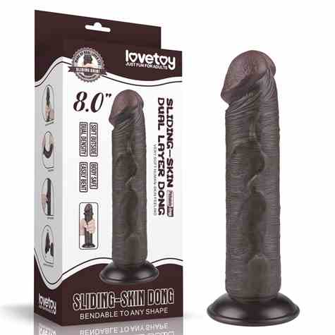 DILDO 8'' SLIDING SKIN DUAL LAYER DONG BLACK
