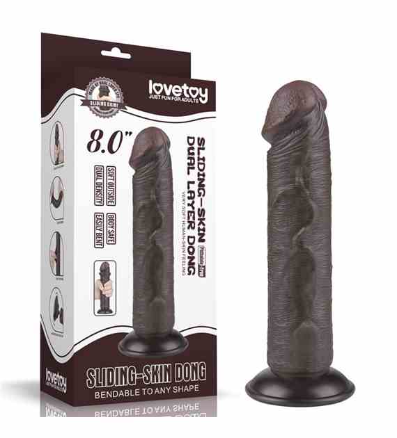 DILDO 8'' SLIDING SKIN DUAL LAYER DONG BLACK