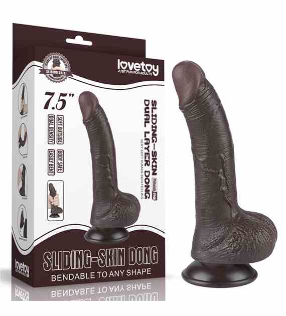 DILDO 7.5'' SLIDING SKIN DUAL LAYER DONG CZARNE