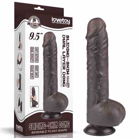 DILDO 9.5'' SLIDING SKIN DUAL LAYER DONG CZARNE
