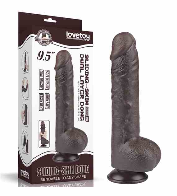 DILDO 9.5'' SLIDING SKIN DUAL LAYER DONG CZARNE