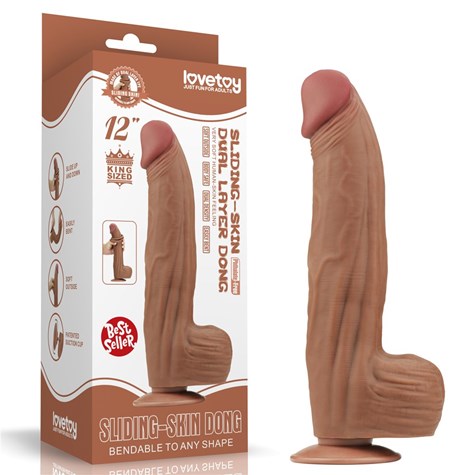 DILDO 12'' KING SIZED SLIDING SKIN DUAL LAYER DONG BRĄZOWY