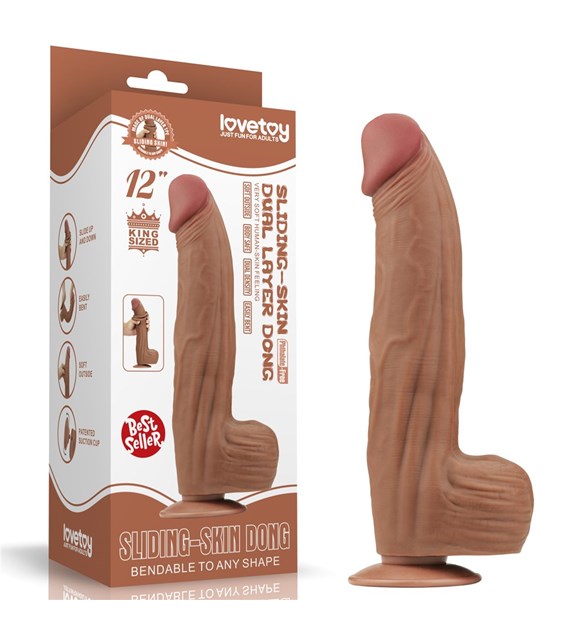 DILDO 12'' KING SIZED SLIDING SKIN DUAL LAYER DONG BRĄZOWY