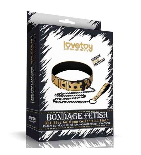 OBROŻA BONDAGE FETISH METALLIC PUP COLLAR WITH LEASH