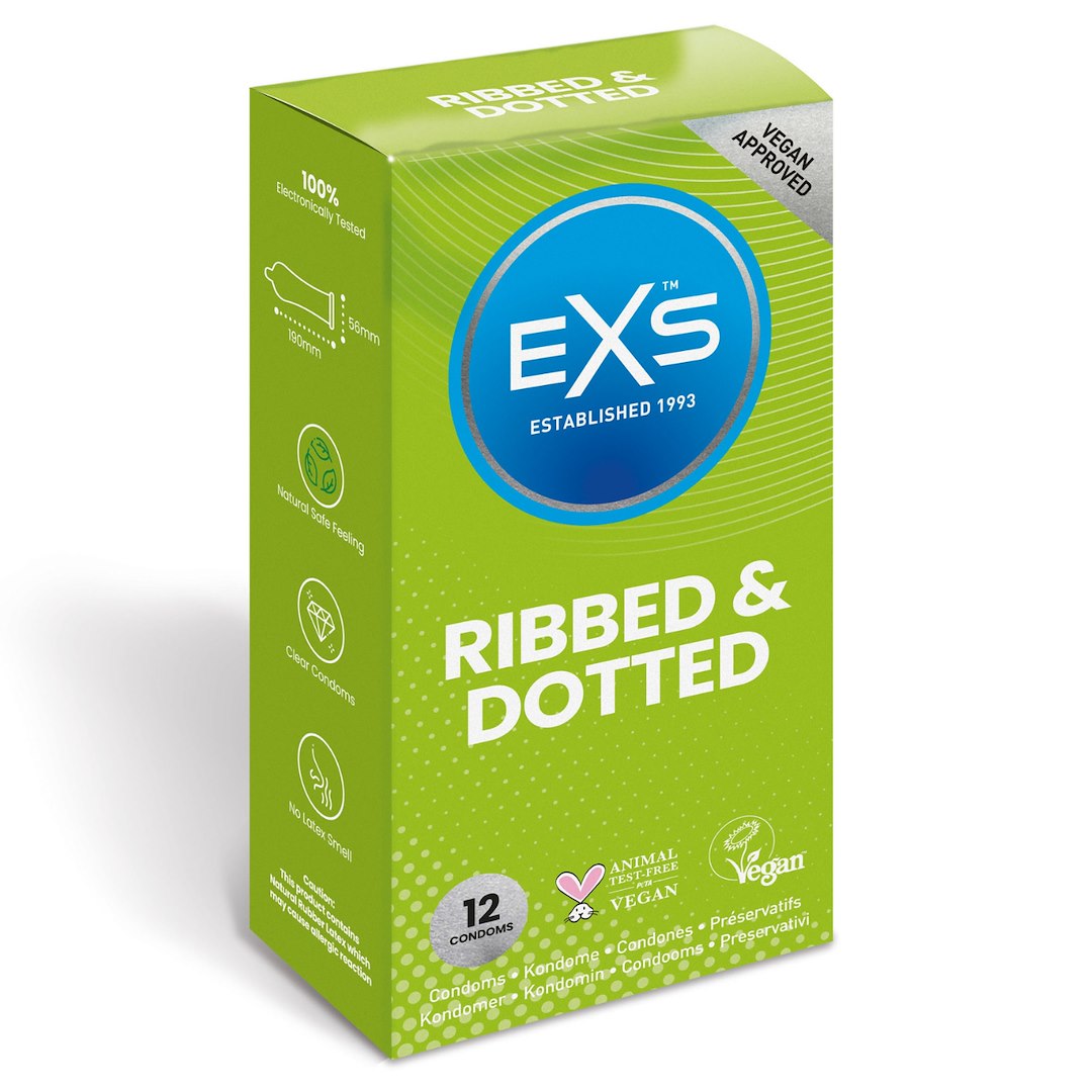 CONDOMS 12 PCS EXS RIBBED AND DOTTED