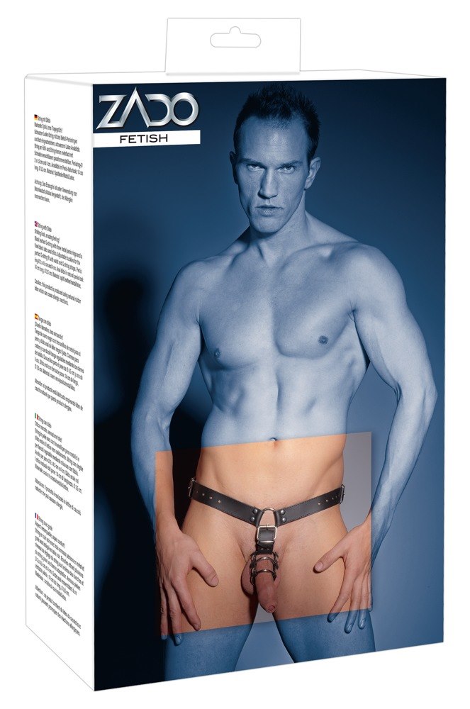 SKÓRZANE STRINGI Z DILDO MEN'S THONG HARNESS+PLUG L/XL