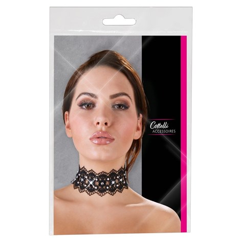 EMBROIDERED CHOKER+RHINESTONES