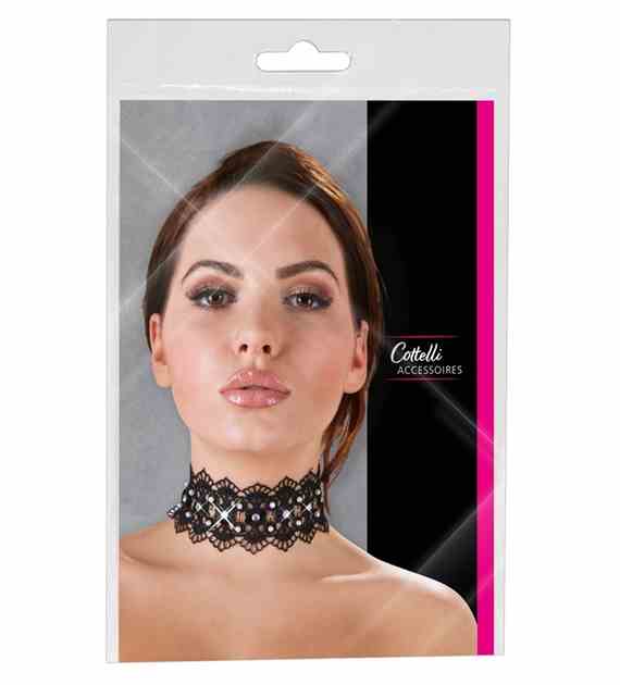 EMBROIDERED CHOKER+RHINESTONES