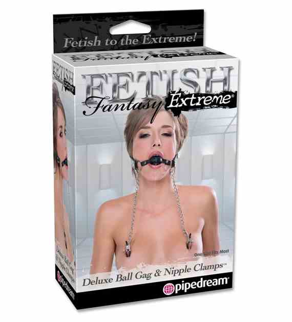 KNEBEL Z ZACISKAMI DELUXE BALL GAG AND NIPPLE CLAMPS