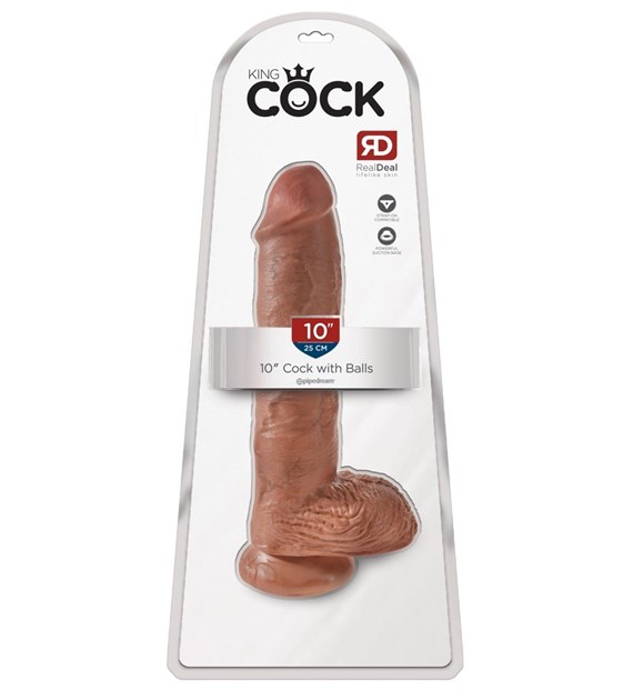 King Cock 10 inch Balls Tan