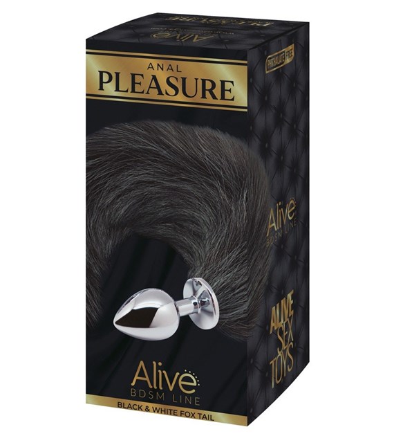 KOREK ANALNY ALIVE BLACK&WHITE FOX TAIL M